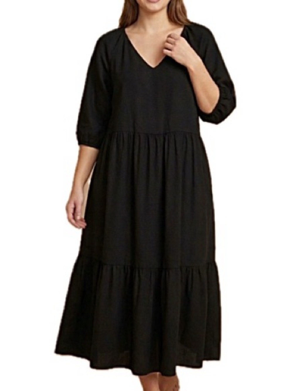 H&M Black Puff Sleeve Tiered Ruffle Maxi Dress Size Small Oversized Cottagecore